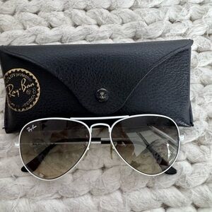 Ray-Ban Silver Aviator Sunglasses with Brown Gradient Lenses